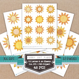 Fabric Sunshine Burst Fussy Cut Sheets, 12x Printable Sun Pages, Junk Journal Cut Outs, Card Making Ephemera, Print and Cut