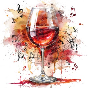 12x Wine Glass With Music Notes Clipart, Musical Clipart, Printable ...