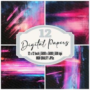12x Vaporwave Streak Junk Journal Paper Neon Abstract Digital Paper Pack Retro Brush Backgrounds Motion Blur JPGs Scrapbook Download