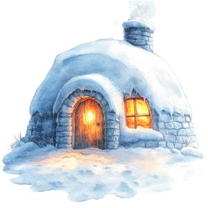 Igloo Clipart, Arctic Inuit House Clipart, Printable Watercolor Clipart, High Quality JPGs, Digital Download JPG, Paper Crafts,Junk Journals