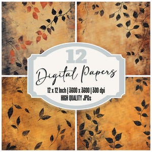 12x Autumn Leaves Junk Journal Paper Distressed Fall Digital Paper Pack High Quality JPGs Scrapbook Paper Printable Paper Download