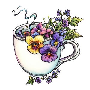 12x Flower Mug PNG Clipart, Blooming Teacup Clip Art Set, Watercolor Floral Coffee Mug Art, Junk Journal, Digital Download, Tea Clipart