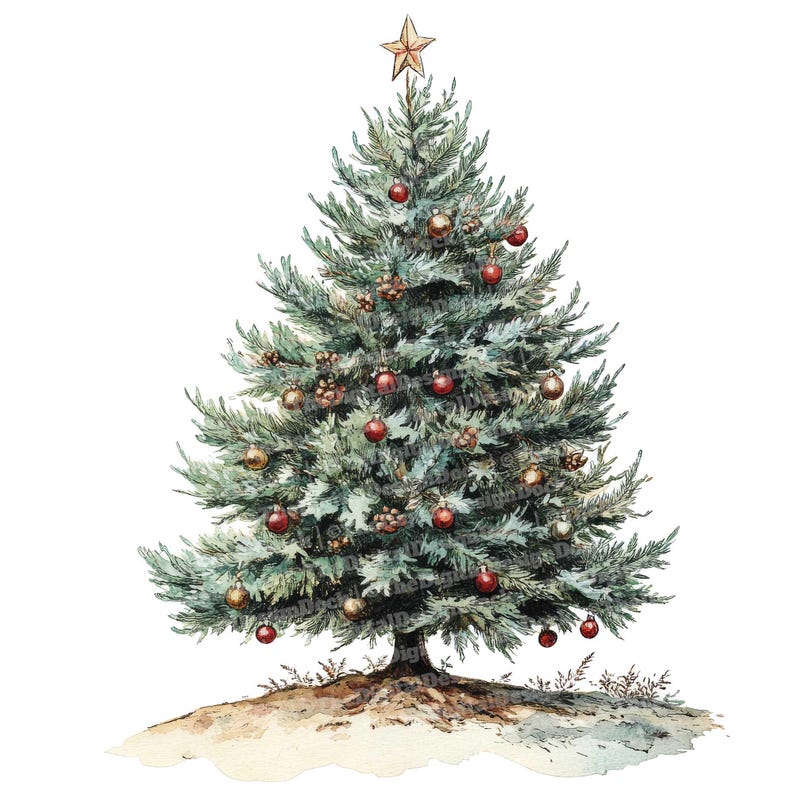 Victorian Christmas Tree Clip Art, 12x Vintage Holiday Clipart Set