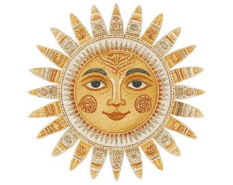 14枚の水彩画風メキシコ民芸品「太陽の顔」クリップアート - PNG