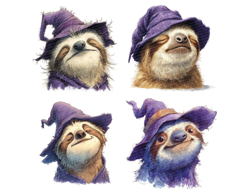 Wizard Sloth PNG Clip Art, 12x Magical Animal Clipart Set, Printable ...