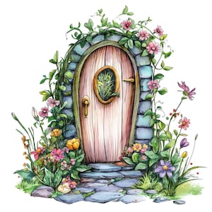 12 x fée enchantée porte PNG Clipart, clipart floral de jardin, PNG aquarelle imprimable, téléchargement numérique, fabrication de cartes, ensemble de cliparts