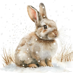 12 imágenes prediseñadas de conejo en la nieve, imágenes prediseñadas de conejo de invierno, imágenes prediseñadas de acuarela imprimibles, manualidades de papel, arte mural, descarga digital, revistas basura