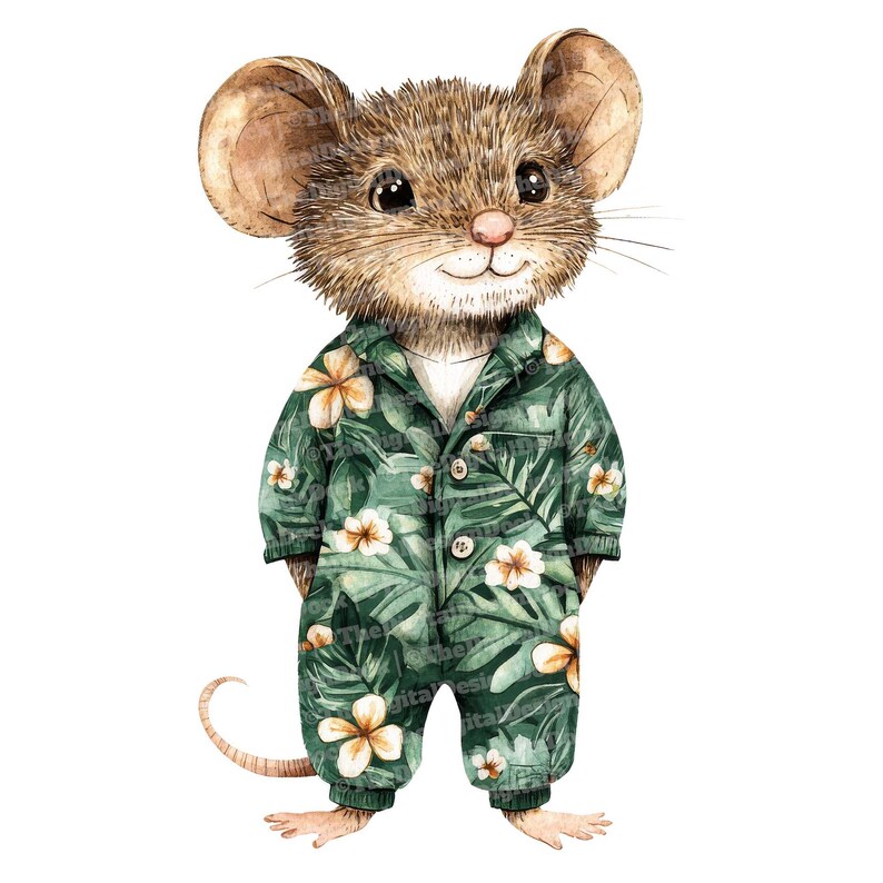 Mouse in Pajamas Clip Art, 12x Watercolor Animal Clipart Set, Printable