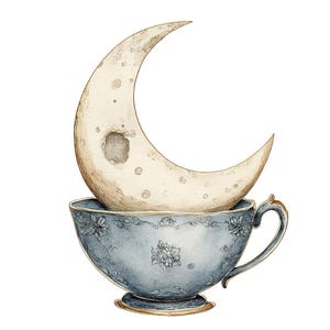 Luna in tazza da tè PNG Clip Art, 12x set di clipart PNG di tazze celestiali, clipart di acquerelli stampabili, download digitale, pacchetto di diario spazzatura