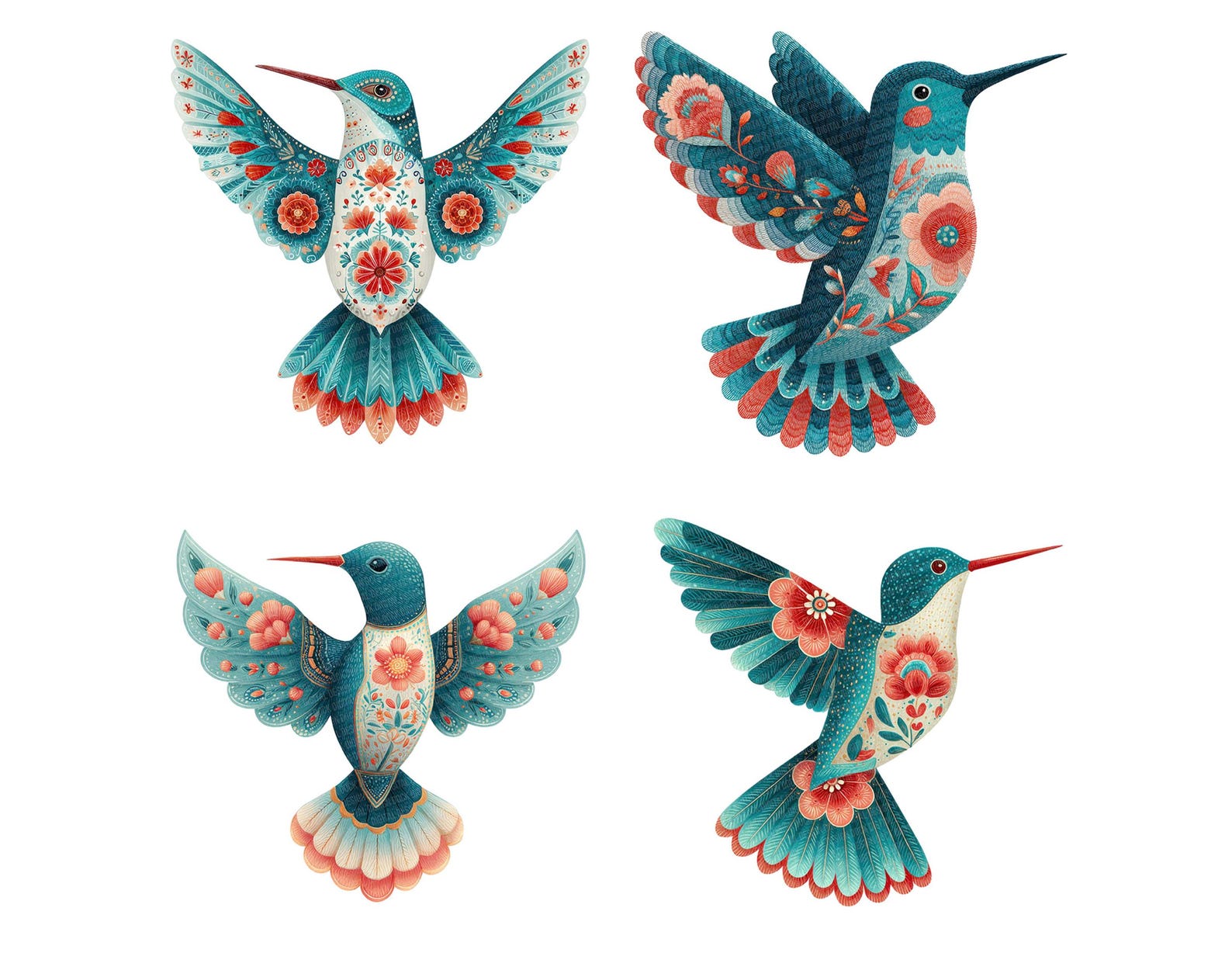 Hummingbird Folk Art PNG Clipart, 12 Boho Bird Images, Printable ...