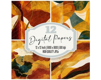 Seamless Abstract Junk Journal Paper Pack 12x Surrealist Caramel Goldenrod Digital Paper Swirls Texture Scrapbook Paper Digital Download