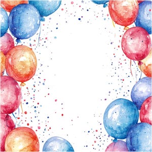 12 clipart bordure ballon, ballons de fête aquarelle, clipart imprimable, illustration de cadre de célébration, téléchargement numérique, faire-part d'anniversaire