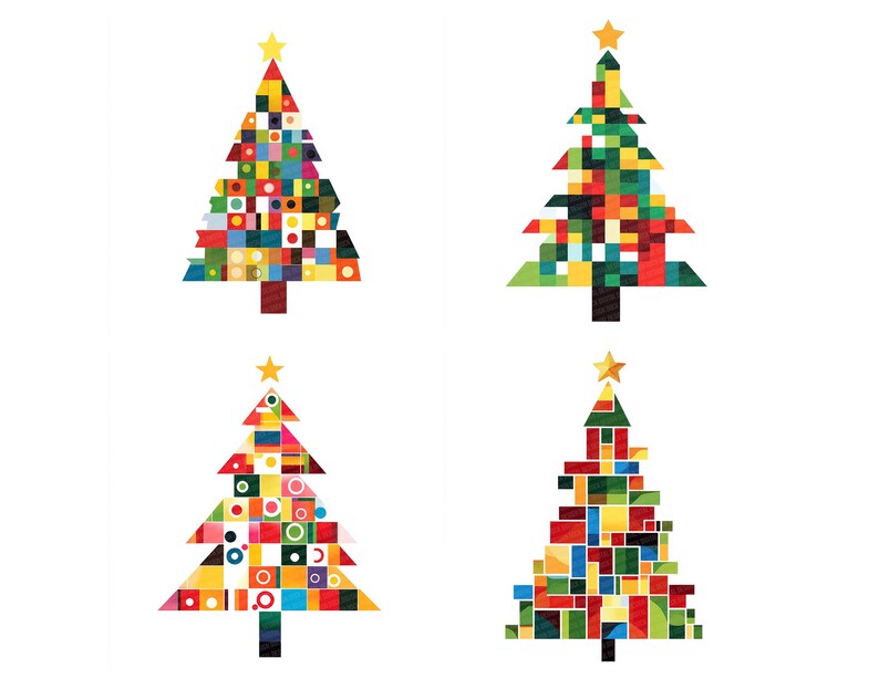 Christmas Tree PNG Clip Art, 12x Geometric Holiday Tree Clipart Set ...