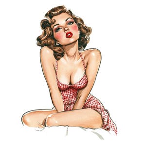 Vintage Pin-Up Clipart, 12x Retro 50s Girl PNG Set, Watercolor Glamour Illustration, Printable Clip Art, High Quality PNG, Digital Download