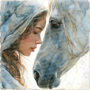 12x Frau mit Pferd Clipart, Mädchen Pferd JPG Clipart, druckbare Aquarell Clipart, Wandkunst, Papiermodelle, digitaler Download, Junk Journals