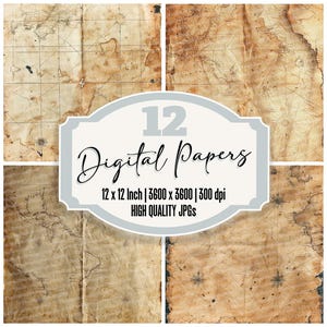 12x Vintage World Map Junk Journal Paper, Antique Navigation Digital Paper Pack, High Quality JPGs, Scrapbook Paper, Digital Download