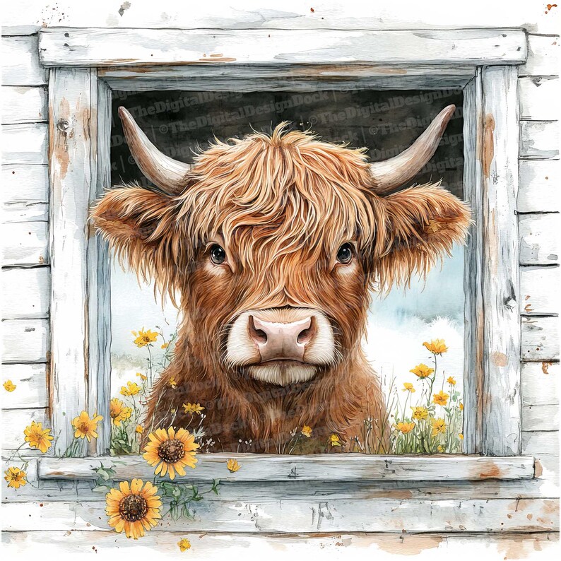 12x Highland Cow Clipart, Cute Farm Animal Watercolor Clipart, High ...