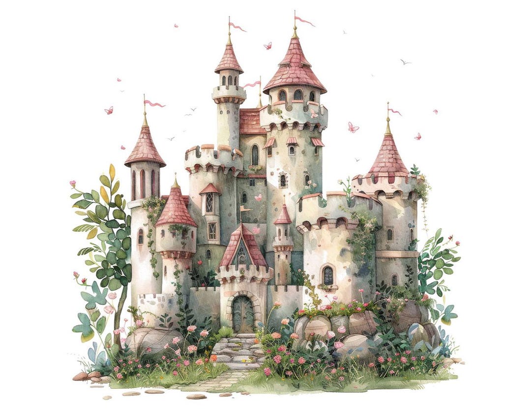 Princess Castle Clipart, 12x Fairytale Floral Castle Art Set, Printable ...