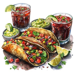 Taco PNG Clipart, 12x Mexican Food Clip Art Set, Printable Watercolor Taco Clipart, Transparent PNG, Digital Download, Fiesta Party Decor image 14