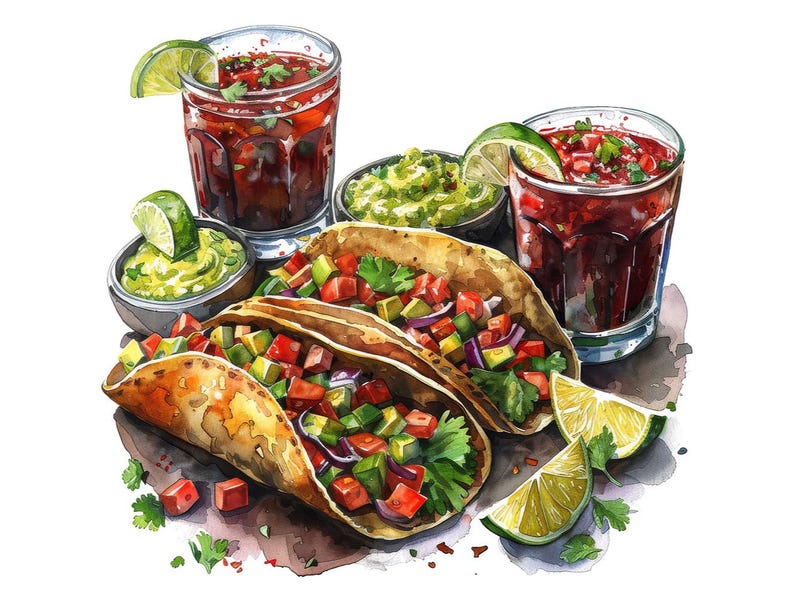 Taco PNG Clipart, 12x Mexican Food Clip Art Set, Printable Watercolor Taco Clipart, Transparent PNG, Digital Download, Fiesta Party Decor image 14