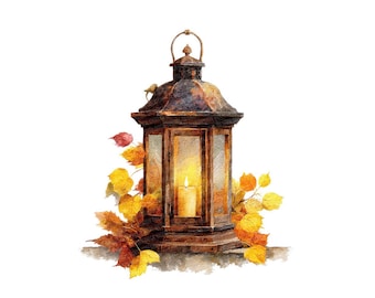 Lantern PNG Clipart, 12 Autumn Candle Lanterns Clip Art Set, Printable Watercolor PNG, Digital Download, Paper Craft, Transparent Background