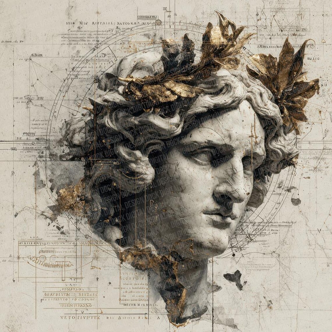 Paper Mythic 12 Mythic Marble Digital Paper Pack Junk Journal Paper Classical Statue ...