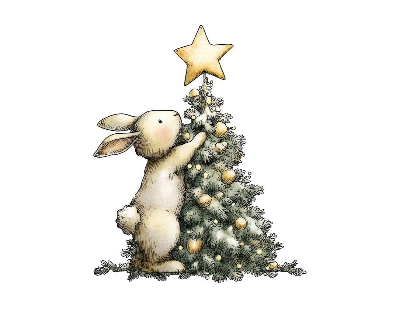 12x Christmas Rabbit PNG Clipart, Bunny Decorating Christmas Tree Clip ...