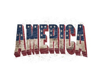 America Bold Flag Text PNG Clipart, 12x Patriotic Typography Art Set, Printable USA Letters, Grunge Flag Text, Transparent, Digital Download