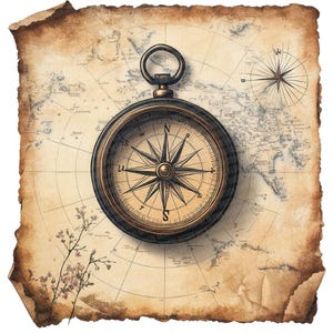 Compass Clip Art, 12x Vintage Compass PNG Clipart Set, Printable Watercolor Clip Art, Digital Download, Old Map Clip Art, Transparent PNG