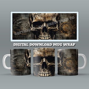 Skull Mug Wrap, 11oz & 15 Oz Mug Sublimation Design, Heavy Metal Skulls Mug Wrap, Skull Tattoo Mug Sublimation, 11oz Mug Png, 15oz Mug PNG