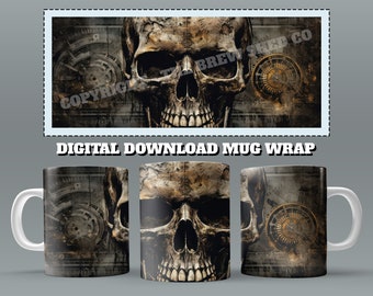 Skull Mug Wrap, 11oz & 15 Oz Mug Sublimation Design, Heavy Metal Skulls Mug Wrap, Skull Tattoo Mug Sublimation, 11oz Mug Png, 15oz Mug PNG