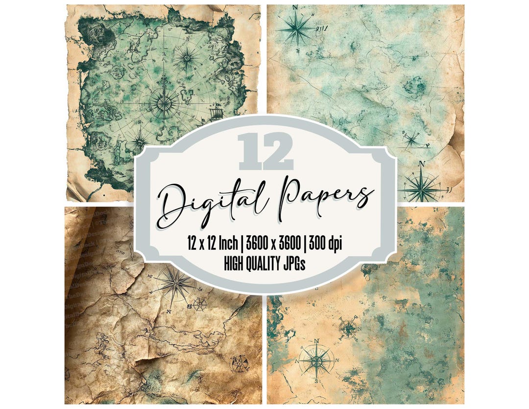 12x Vintage Treasure Map Junk Journal Paper Pack,antique Pirate Map ...