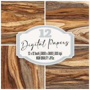 Paquete de 12 papeles digitales Monkeypod Junk Journal de grano marrón medio, de alta calidad, con textura de madera natural para álbumes de recortes.