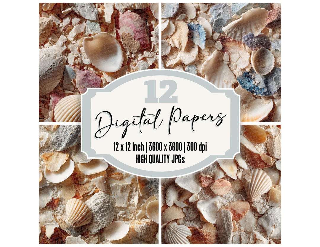 Junk Shells 12x Crushed Shell Junk Journal Paper Coastal Texture Digital Paper Pack ...