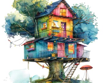Crazy Treehouse Clipart, 12 Jpgs, Garden Tree House Clipart