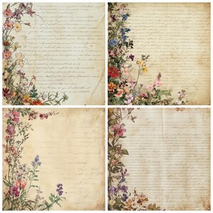 12x Carta da giornale con giardino floreale, carta digitale, sfondi con lettere vittoriane, JPG di alta qualità, album di ritagli stampabili, download