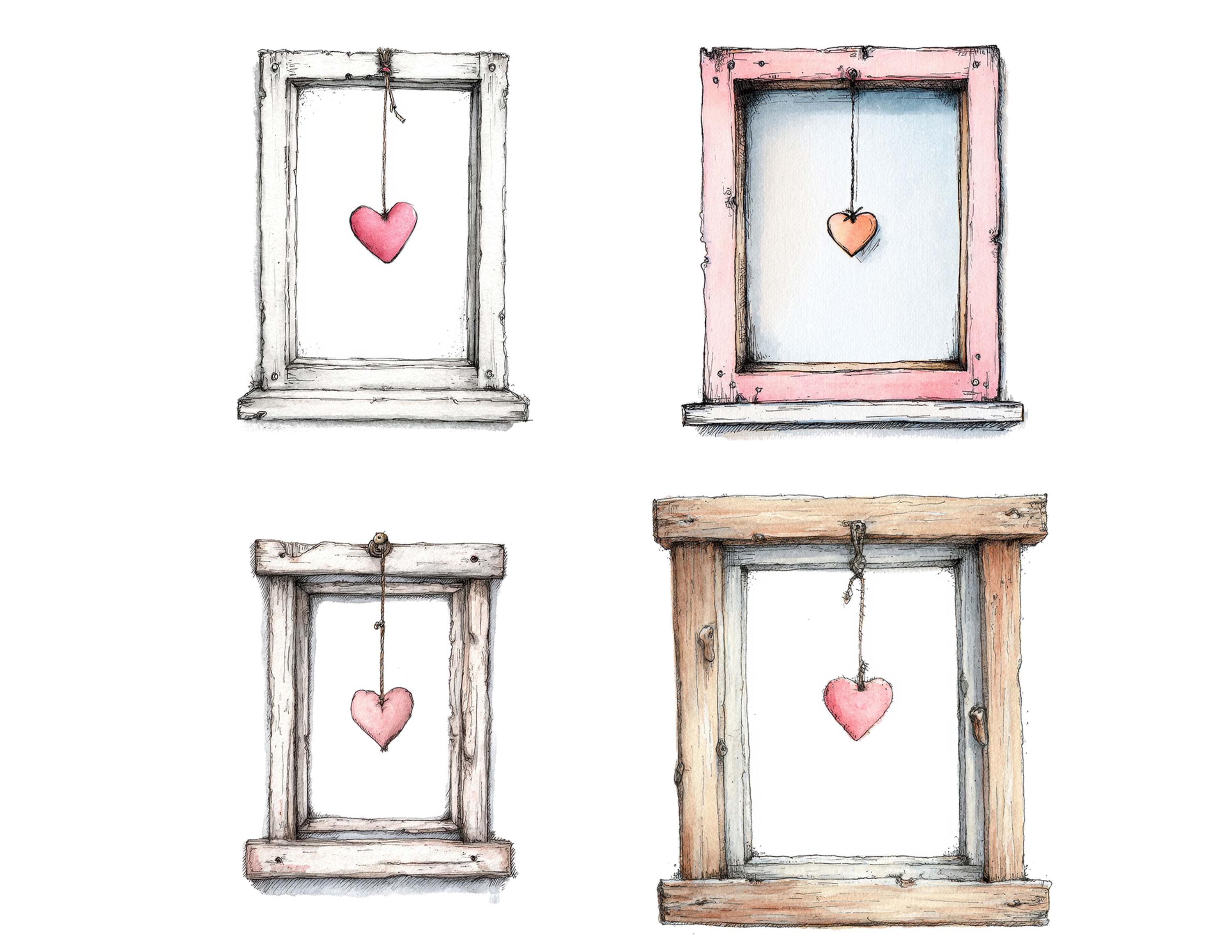 Window Drawing Hearts Window Heart PNG Clipart, 12x Hanging Heart Window Clip Art Set ...