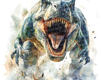 12種類のT-Rexクリップアート、水彩恐竜アート、獰猛な