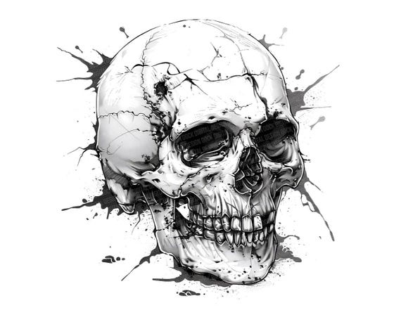 Skull Clipart, 12x Ink Drawing Skull Art Set, Printable Gothic