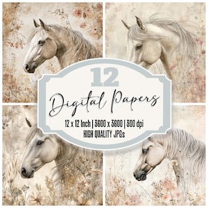 12 x cheval Pampas Fade Junk Journal papier cheval design arrière-plans floraux haute qualité JPG papier imprimable téléchargement numérique