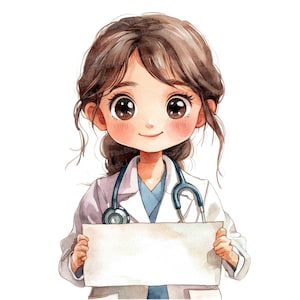 12 imágenes prediseñadas de médico de hospital, arte médico en acuarela, invitación de cumpleaños, archivos JPG imprimibles de alta calidad, descarga digital, manualidades de papel, fiesta de enfermeras