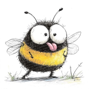 Cartoon Bee PNG Clipart, 12x Funny Bumblebee Clip Art Set, Printable Watercolor Insect Clip Art, Paper Crafts, Digital Download,Junk Journal