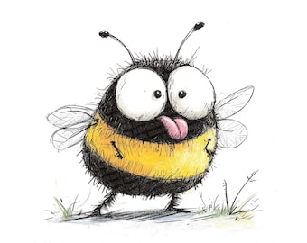Cartoon Bee PNG Clipart, 12x Funny Bumblebee Clip Art Set, Printable Watercolor Insect Clip Art, Paper Crafts, Digital Download,Junk Journal