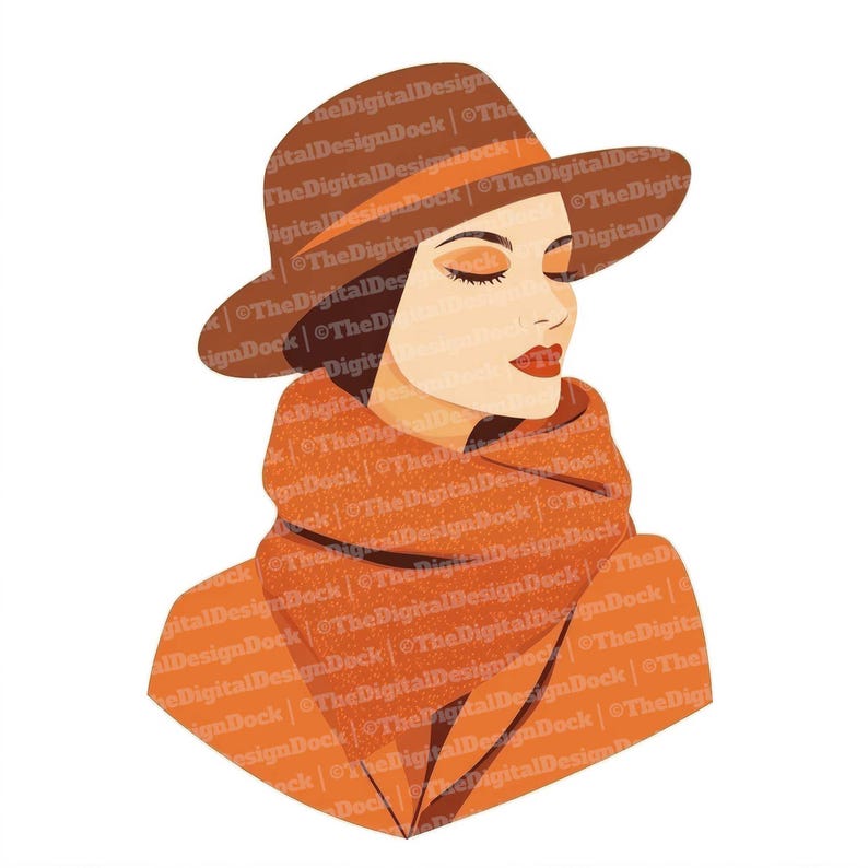 Autumn Woman Illustration Clip Art, 12x Woman Hat Clipart Set, Autumn