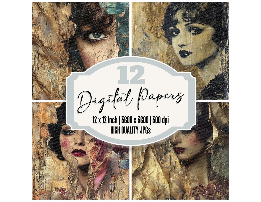 12x Flapper Girls Junk Journal Paper Art Deco Digital Paper Pack ...