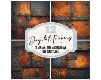 錆びた鉄板のジャンクジャーナルペーパーパック12枚入り。リベットと