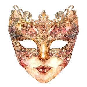 Maskerade Maske PNG Clipart, 12x venezianische Maske Clip Art Set, druckbare Aquarell Clip Art, Papierhandwerk, digitaler Download, Junk Journal Bundle