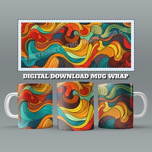 Bold Colour Mug Wrap, 11oz & 15 Oz Mug Sublimation Design, Bold Waves Mug Wrap, Art Style Mug Sublimation, 11oz Mug Png, 15oz Mug PNG