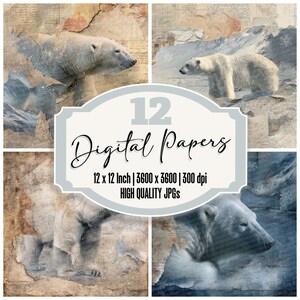 12x Eisbär Junk Journal Papier Arktis Karte Digitales Papier Pack Hochwertige JPGs Distressed Texture Scrapbook Papier Digitaler Download