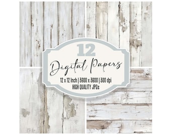 12x Whitewashed Barnwood Junk Journal Paper Digital Paper Pack Rustic Wood Backgrounds High Quality JPGs Distressed Texture Download